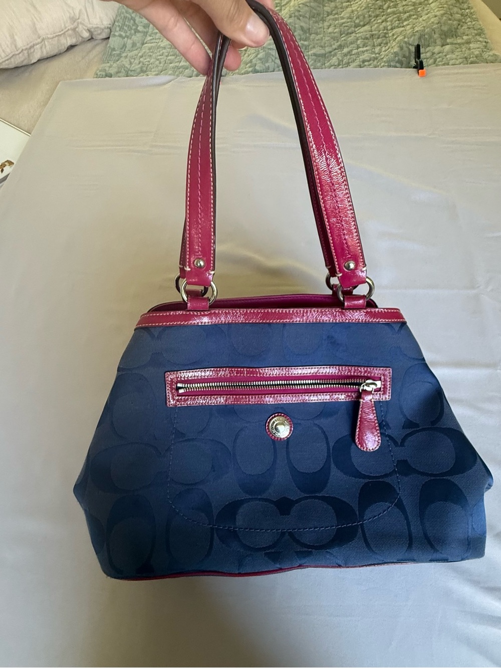 Coach Navy Shoulder Bag with Pink Trim
